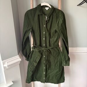 NWT J. Crew Factory Long Sleeve  Corduroy Shirt Dress in Pine Sz 4
